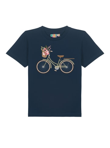 wat? Apparel T-Shirt Fahrrad mit Blumen in Dunkelblau