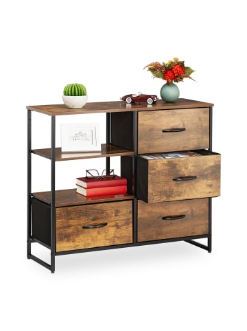 relaxdays Kommode in Braun/ Schwarz - (B)84 x (H)71,5 x (T)32,5 cm