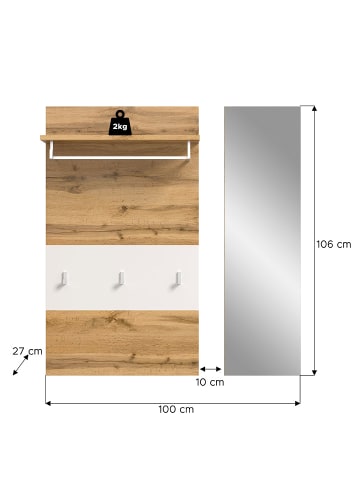 ebuy24 Garderobenmöbelset Jam (2-teilig) Weiß 90 x 27 cm