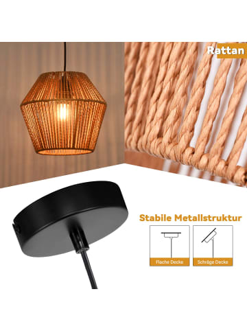 ZMH Pendelleuchte 1-flammige E27 in Schwarz Vintage Rattan H 176cm