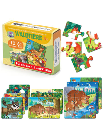 Puzzle ab 3, Waldtiere, Kinderpuzzle 61 Teile, 10 Puzzles