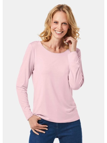GOLDNER Kurzgröße:  Rundhalsshirt Langarmshirt mit tonaler Zierkante in rosa