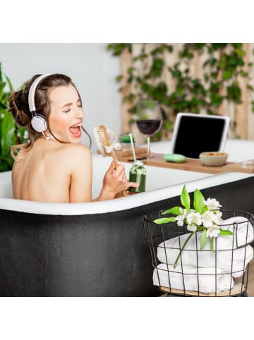 relaxdays Badewannenablage Bambus mit Glashalter