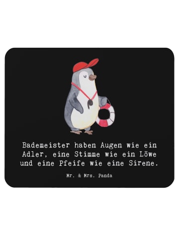 Mr. & Mrs. Panda Maus-Pad Bademeister Superheld mit Spruch in Schwarz