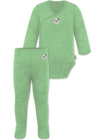 Normani Outdoor Sports Baby Merino Langarm Wickelbody und Hose in Grün