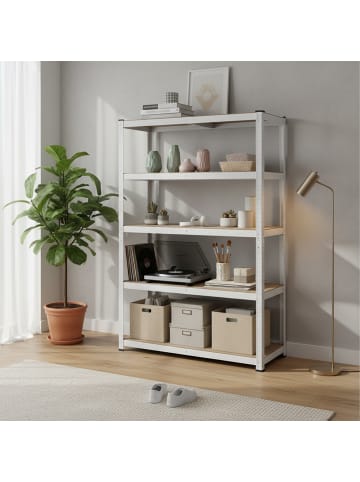 relaxdays Schwerlastregal in Weiß/ Braun - (B)100 x (H)180 x (T)40 cm