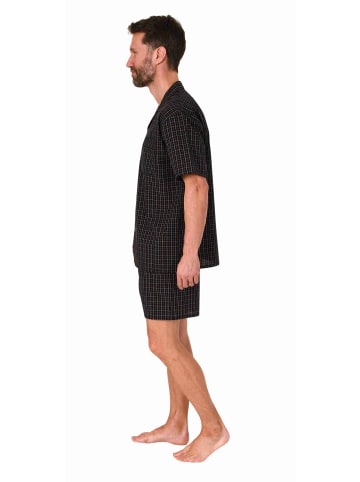 NORMANN Schlafanzug Shorty Pyjama kurzarm gewebt zum Knöpfen - 80004 in schwarz