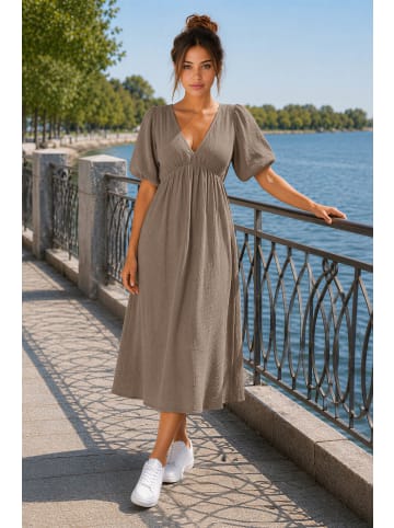 Reichstadt Damen Relaxed Fit Sommerkleid Musselin in Taupe