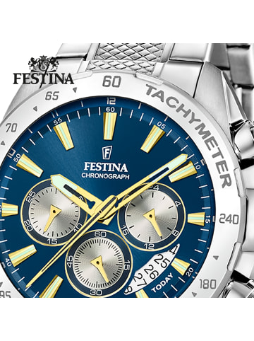 Festina Chronograph-Armbanduhr Festina Timeless Chronograph silber groß (ca. 45mm)