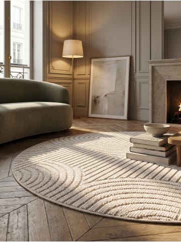 KADIMA DESIGN Flachgewebe-Teppich Hoch-Tief Bögen 3D Relief Pflegeleicht in Creme