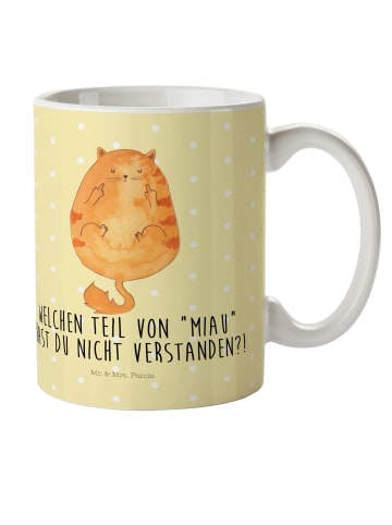 Mr. & Mrs. Panda Kindertasse Katze Mittelfinger mit Spruch in Gelb Pastell