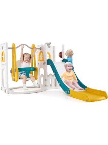 COSTWAY Kinder Rutsche mit Klettergerüst & Schaukel in Gelb
