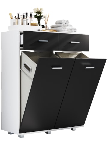 VCM  Wäscheschrank Wäschetruhe Wäschebox Zalo L in Weiß / Schwarz