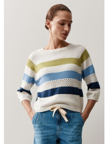 More & More leichter 3/4 Arm Pullover, Lochstrick-Details in block stripes pullover