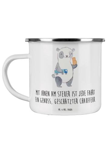 Mr. & Mrs. Panda Emaille Tasse Chauffeur Genussfahrt mit Spruch in Weiß