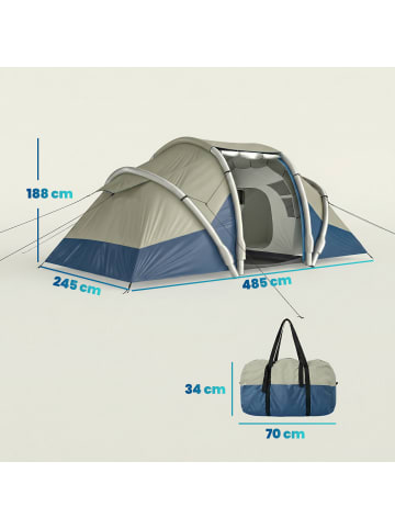 Outsunny Aufblasbares Zelt in Blau, Grau & Hellbraun 485L x 245B x 188H cm