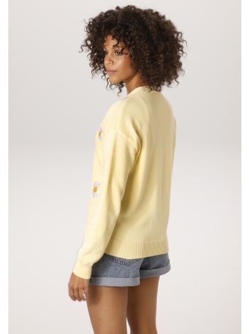 Aniston CASUAL Strickjacke in hellgelb-weiß-gelb