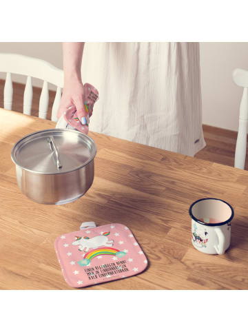 Mr. & Mrs. Panda Kochlappen Einhorn Regenbogen mit Spruch in Rot Pastell