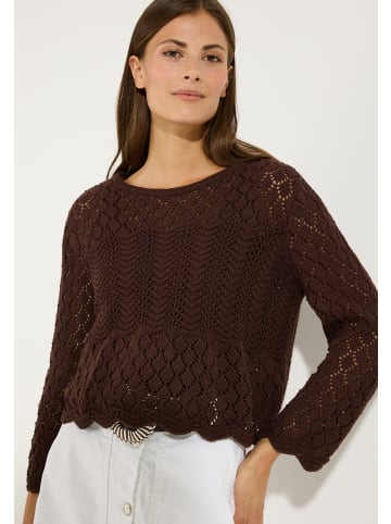 More & More kurzer, kastiger Lochstrickpullover, 3/4 Arm in chocolate