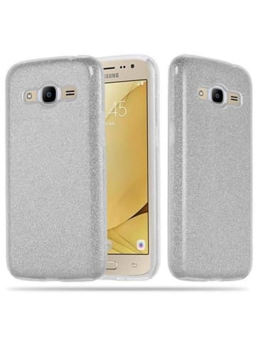 cadorabo Hülle für Samsung Galaxy J2 2016 Glitzer Design in STERNENSTAUB SILBER