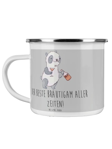 Mr. & Mrs. Panda Tasse Bester Bräutigam mit Spruch in Heather Grey