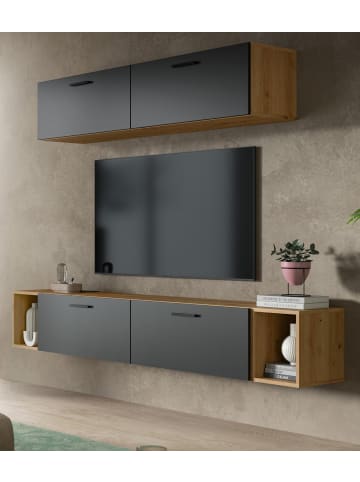 Inn.Furn Wohnwand in grau und Artisan Eiche 202 cm, Wohnkombination mit Soft-Close