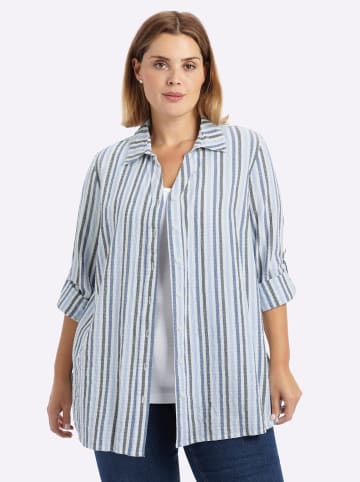 sheego Langarm-Bluse in weiß-tiefblau-gestreift