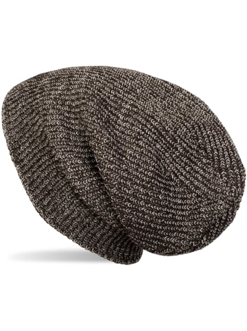 styleBREAKER Feinstrick Beanie Mütze in Dunkelbraun-Beige