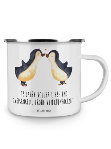 Mr. & Mrs. Panda Camping Emaille Tasse 13. Hochzeitstag Veilchen... in Weiß
