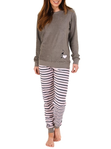 NORMANN Frottee Pyjama Schlafanzug Bündchen und Herz - 49915 in grau