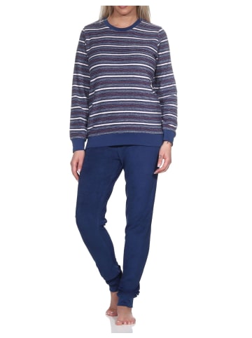 NORMANN Frottee Schlafanzug langarm Pyjama Bündchen - 82767 in navy