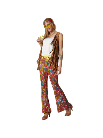 tectake Damenkostüm Hippie Weste und Hose Klassischer Hippie-Look: Braune Weste und Hose