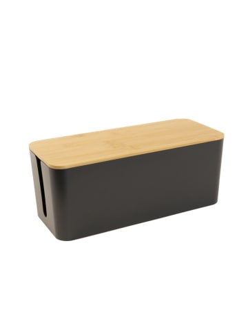 Intirilife Kabelbox mit Bambusdeckel in Schwarz