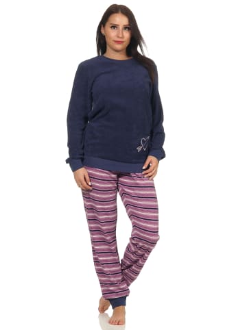NORMANN Frottee Pyjama Bündchen Hose gestreift Oberteil Herz - 50144 in marine