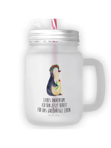 Mr. & Mrs. Panda Limonadenglas Pinguin Blumen mit Spruch in Transparent