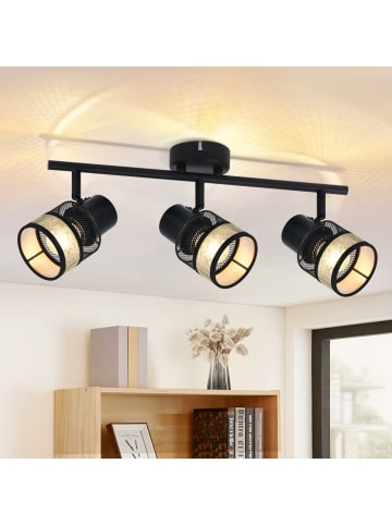 ZMH Deckenleuchte 3-flammige E27 in schwarz drehbar 330° mit Stoffe Lampenschirm