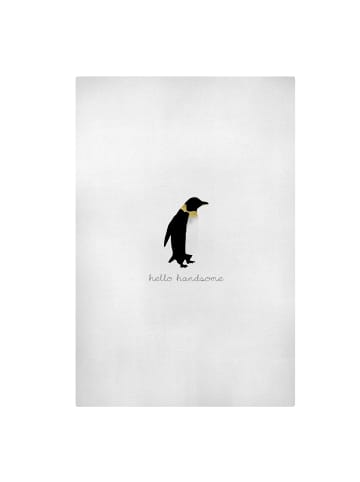 WALLART Leinwandbild - Pinguin Zitat Hello Handsome in Schwarz-Weiß