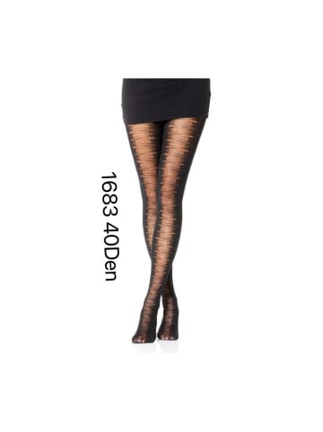 COFI 1453 Damen Strumpfhose mit Muster Durchsichtig Baumwollzwickel in Schwarz