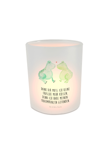 Mr. & Mrs. Panda Glas Teelichthalter Frosch Liebe mit Spruch in Transparent
