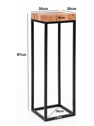 FineBuy Beistelltisch in Braun / Akazie / 30x30x97