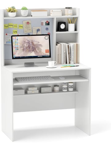 COSTWAY Schreibtisch mit magnetischer Pinnwand 89 x 50 x 138 cm in Weiß