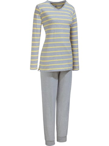 Erwin Müller Single-Jersey Schlafanzug in hellgrau meliert/gelb