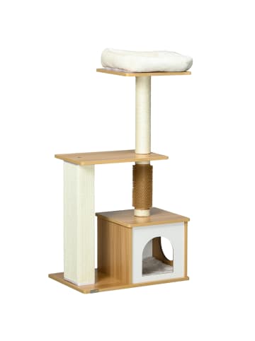 Pawhut Kratzbaum Eiche+Creme 59,5L x 39,5B x 114H cm