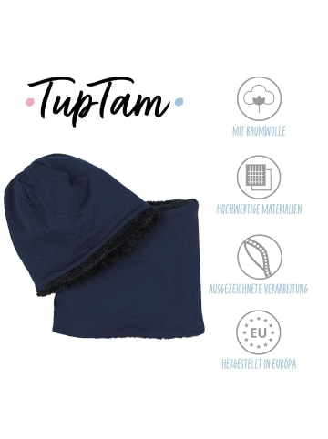 TupTam Unisex Set Kinder Beanie Mütze Schlauchschal in dunkelblau