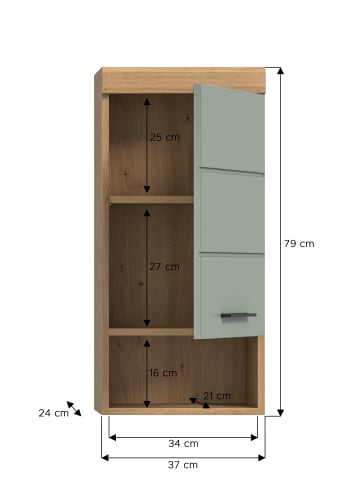 xonox.home Hängeschrank in Artisan Eiche/Salbei - (B) 37 x (H) 79 x (T) 24