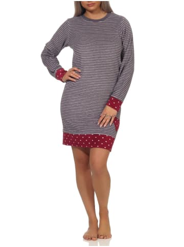 NORMANN Frottee Nachthemd langarm Bündchen Tupfen Optik in Ringel rot