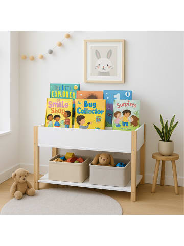 relaxdays Kinderbücherregal in Weiß/ Natur – (B)80 x (H)44 x (T)40 cm