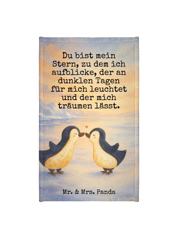 Mr. & Mrs. Panda Gästehandtuch Pinguin Liebe Design mit Spruch in Weiß