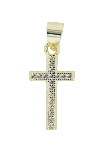 Adeliás Damen Anhänger Kreuz aus 925 Silber mit Zirkonia in gold