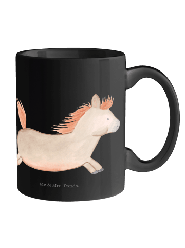 Mr. & Mrs. Panda Kaffeetasse Pferd Springen ohne Spruch in Schwarz
